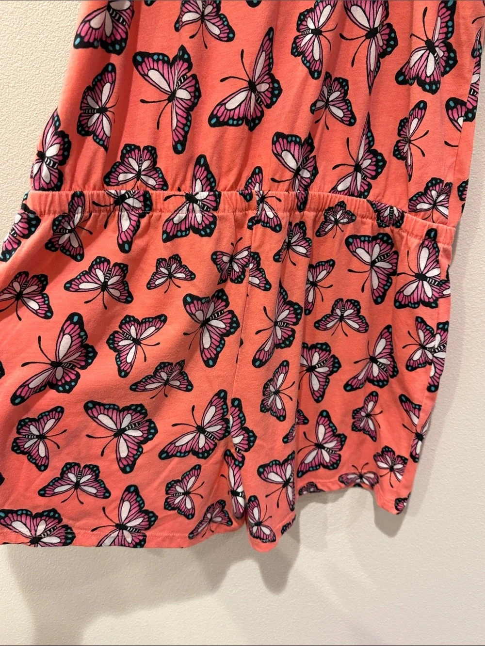 Girls Coral Butterfly Print Tank Romper